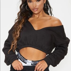 PLT Black Crop Bardot Sweater